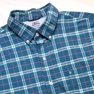 IZOD Mens Saltwater Relaxed Classics Plaid Button Down Shirt Blue XL Stretch